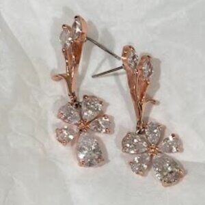 Mariell Elegant Cubic Zirconia Crystal Floral Vine Rose Gold Earrings